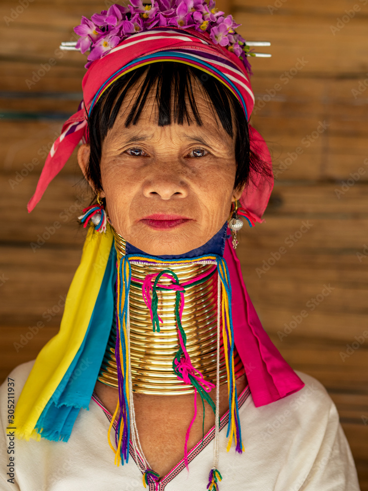 Chiang Rai, Thailand, Portrait of Karen Long Neck Woman at Hill ...