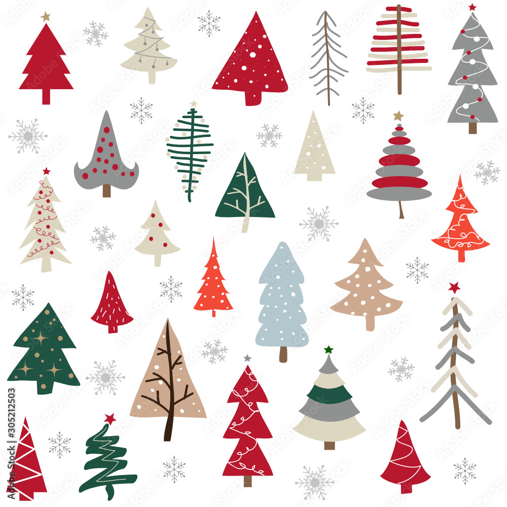 Seamless pattern with Christmas tree. Winter forest.	
