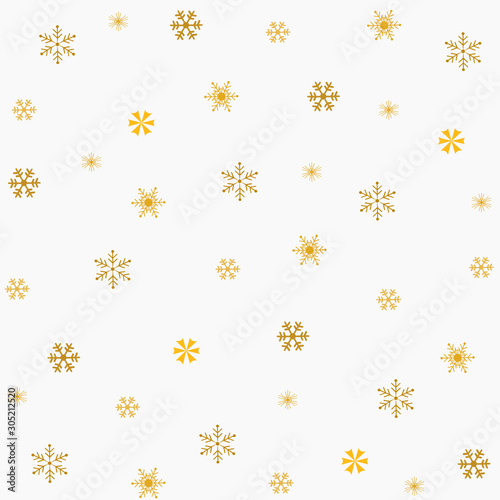 Christmas seamless pattern with snowflakes.Golden snow on white background.