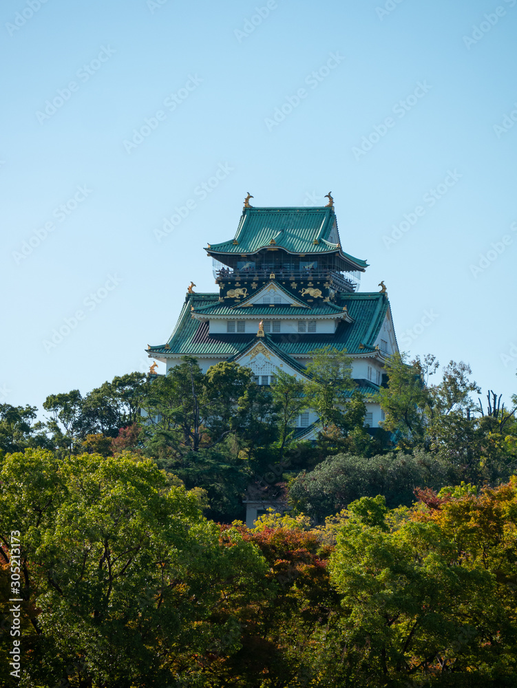 Osaka Castle in Osaka with autumn leaves. Japan Travel Concept Osaka Castle in Osaka with autumn leaves. Japan Travel Concept