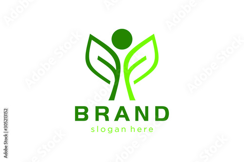 people with leaf concept for logo template ready to use