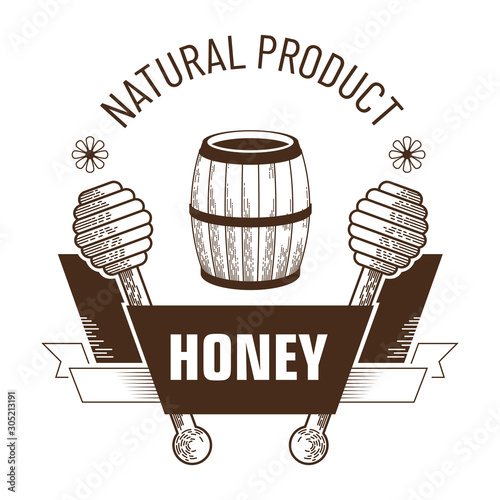Bee honey isolated sketch icon, apiary and beekeeping