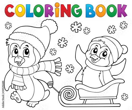 Coloring book Christmas penguin topic 8