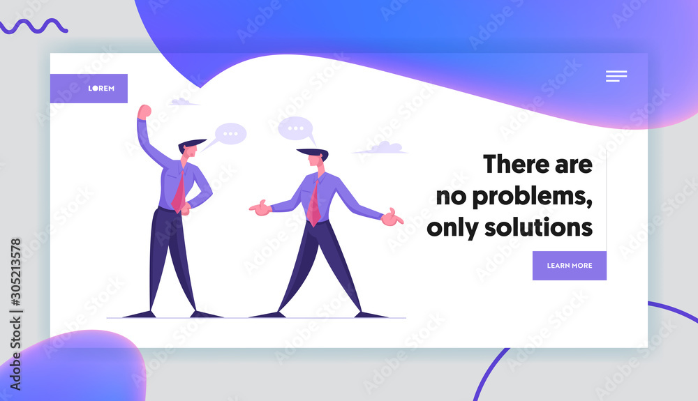 Fighting for Business Leadership, Disagreement Website Landing Page. Angry Businessmen Having Quarrel, Preparing to Fight Waving Fists and Arguing Web Page Banner. Cartoon Flat Vector Illustration