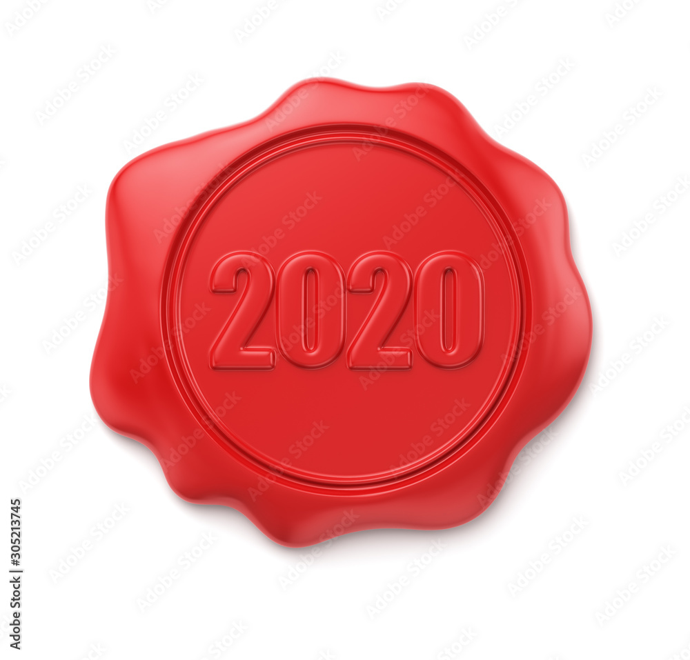 New Year 2020. Holiday illustration of a red wax seal with numbers 2020. 3D render. New Year 2020. Holiday illustration of a red wax seal with numbers 2020. 3D render.