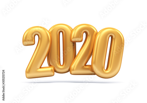 Gold 2020 inscription isolated on white background. New Year's illustration. 3d render.