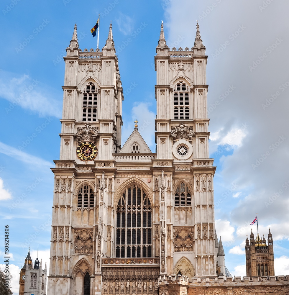 Westminster Abbey facade, London, UK