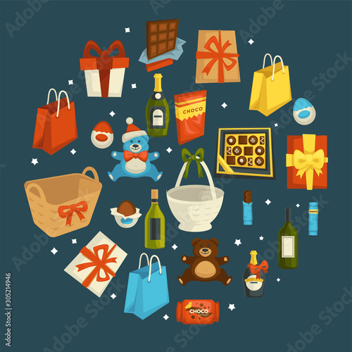 Gifts and presents for Valentine day, bear toy and chocolate