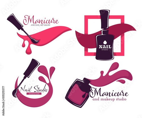 Manicure or nail studio isolated icons, polish or varnish