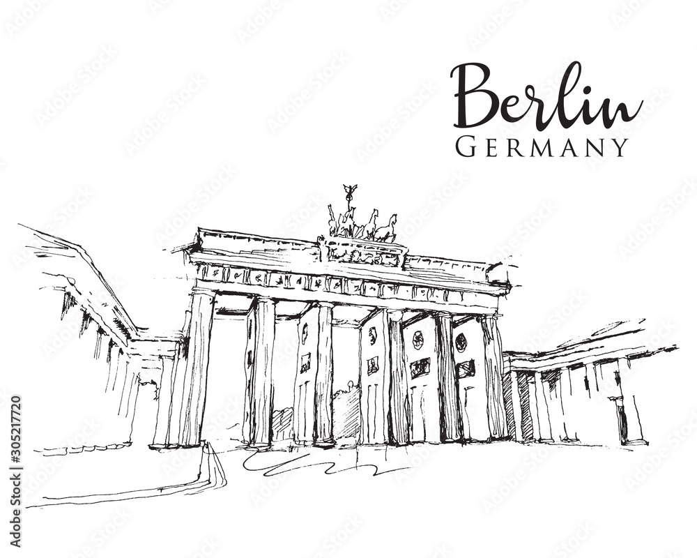 Drawing sketch illustration of the Brandenburg Gate - obrazy, fototapety, plakaty 
