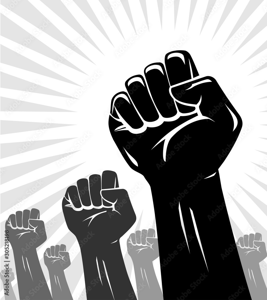 Raising Fist in the Air, Group Silhouette Stock Vector Adobe Stock