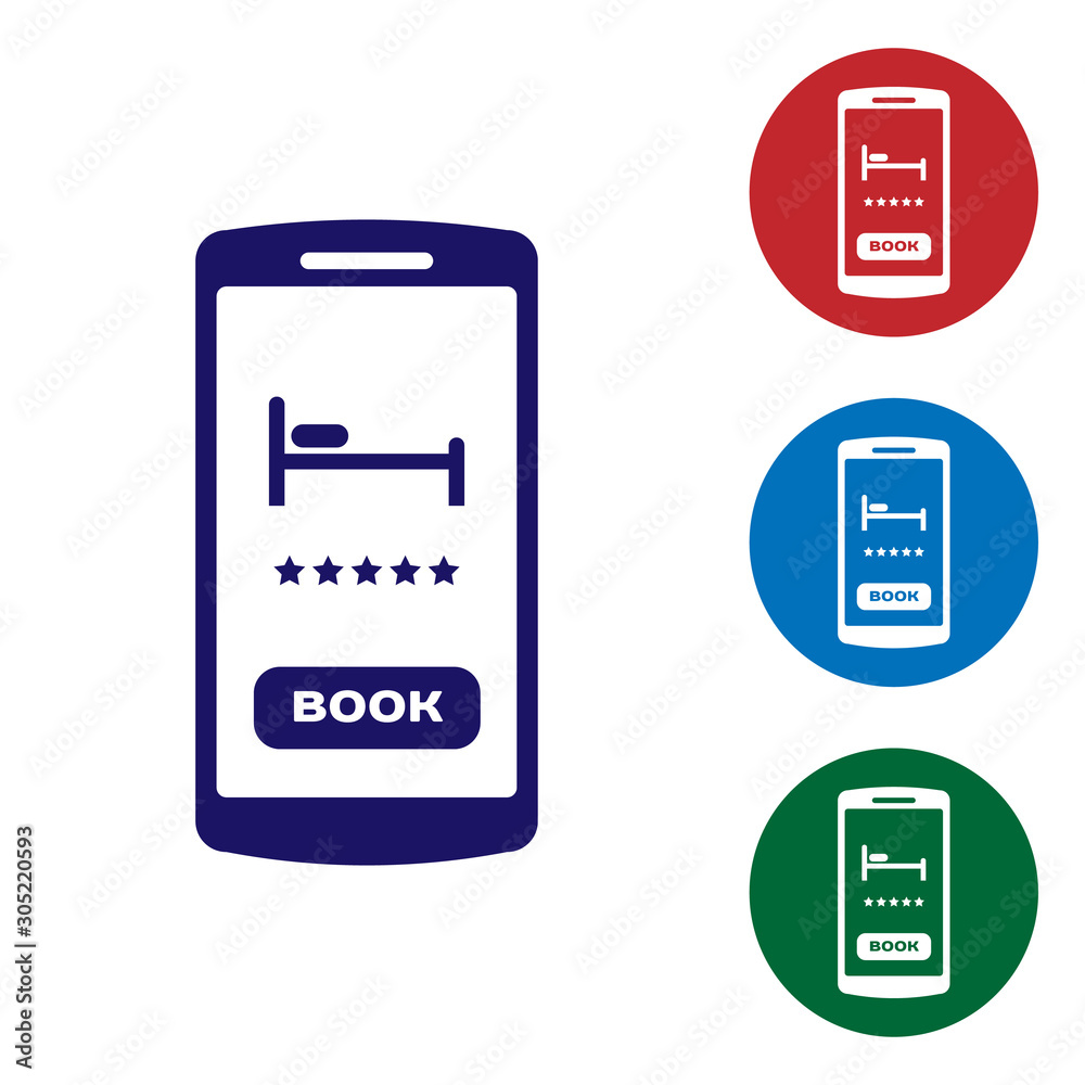 Blue Online hotel booking icon isolated on white background. Online booking  design concept for mobile phone. Set color icons in circle buttons. Vector  Illustration Stock Vector | Adobe Stock