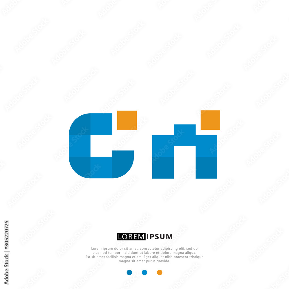 CM C M Logo Monogram with Blue and yellow Colors. modern letter logo design