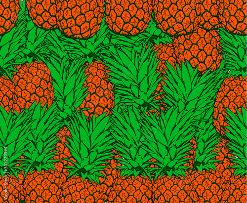 Realistic pattern of a lot of pineapples