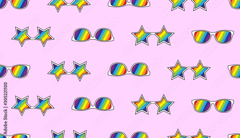 Seamless rainbow pattern glasses, vector. Seamless rainbow pattern glasses, vector.