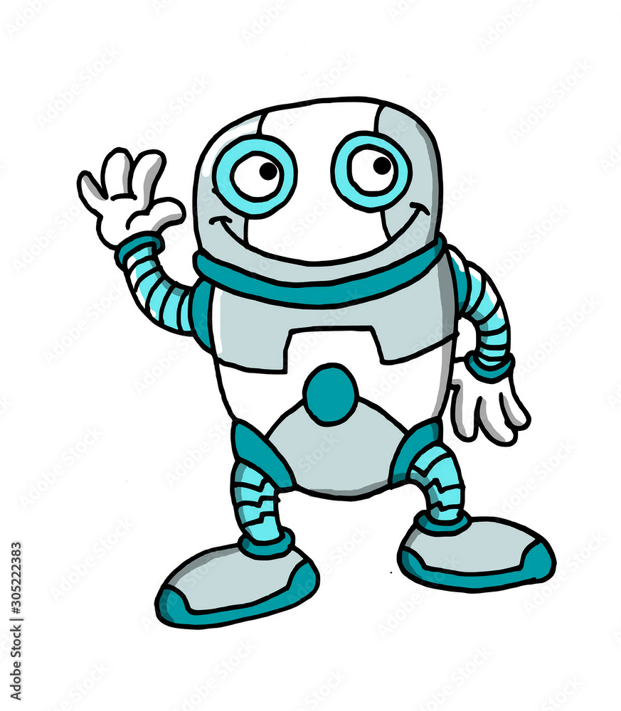 Children's illustration of a cute blue robot with a friendly face