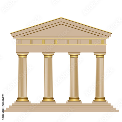 Ancient temple with four columns isolated on white background Fototapet