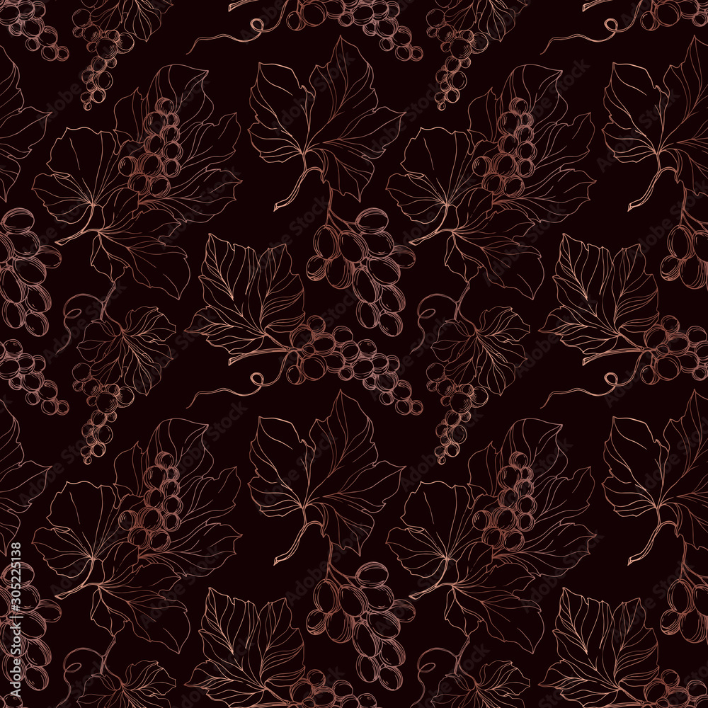 Vector Grape berry healthy food. Black and white engraved ink art. Seamless background pattern. Vector Grape berry healthy food. Black and white engraved ink art. Seamless background pattern.
