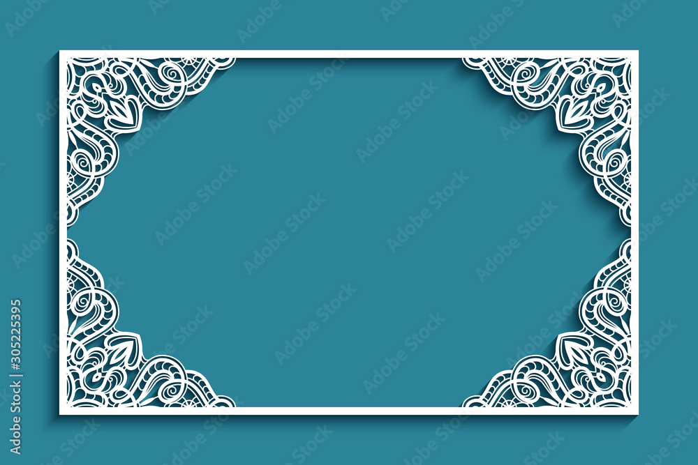 Rectangle frame with lace corner patterns, cutout paper ornament