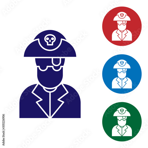 Blue Pirate captain icon isolated on white background. Set color icons in circle buttons. Vector Illustration