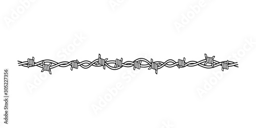 Fragment of metal Razor Barbed Wire for Domestic and Defence. Border, part of the protective fence. Element of Product for protection or confinement. Isolated Black flat vector silhouette