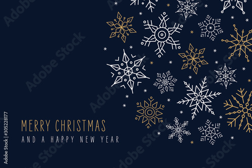 Christmas snowflakes elements ornaments greeting card on blue background