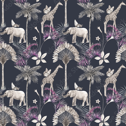 Photography Beautiful vector african safari animal tropical seamless pattern