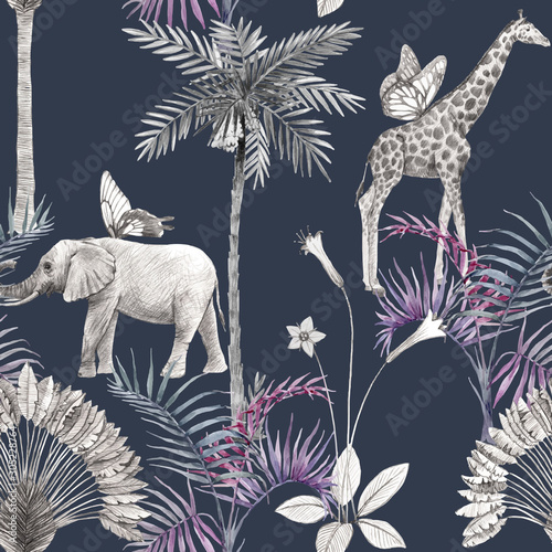 Photography Beautiful vector african safari animal tropical seamless pattern