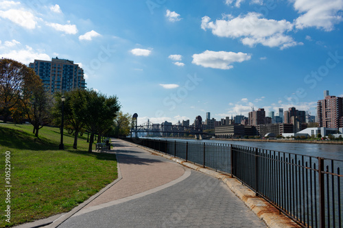 Photography Empty Walkway at Rainey Park along the East River in Astoria Queens New York and