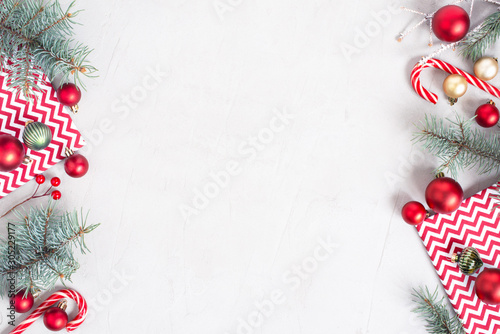 Christmas or New Year background with festive red decoration
