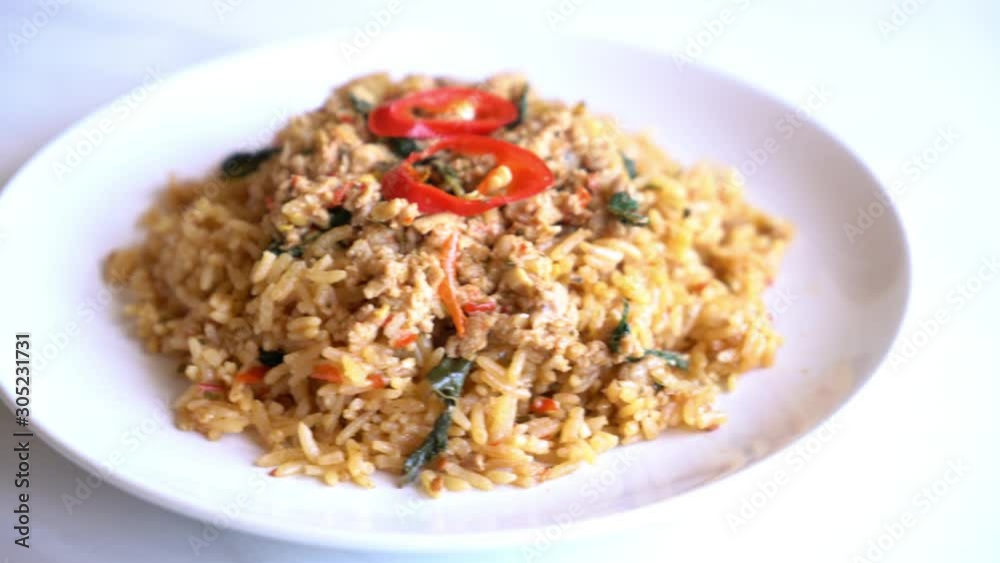 spicy fried rice with pork and basil spicy fried rice with pork and basil