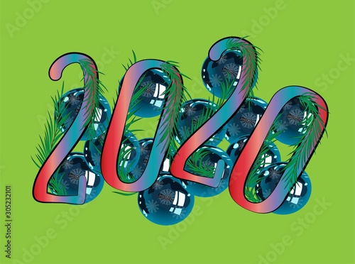 Realistic closeup of colorful 2020. Calendar date concept. Colorful christmas ball. Happy new year symbol. Art vector illustration. Celebration concept. Graphic element