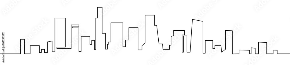 Nowoczesne gród ciągły jeden rysunek wektorowy linii. Metropolia architektura panoramiczny krajobraz. Wieżowce w Nowym Jorku ręcznie rysowane sylwetka. Budynki mieszkalne