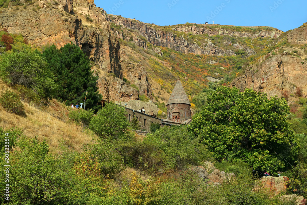 Geghard Monastery, medieval monastery complex partially cut directly into the mountain rock, Kotayk province, Armenia