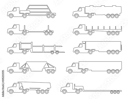 set of silhouettes the cargo trucks.