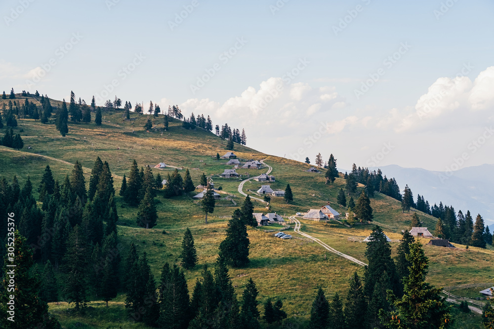 Farmer houses - Gojška Planina, Slovenia. Beautiful place with pastures around on the way to popular place - Velika Planina