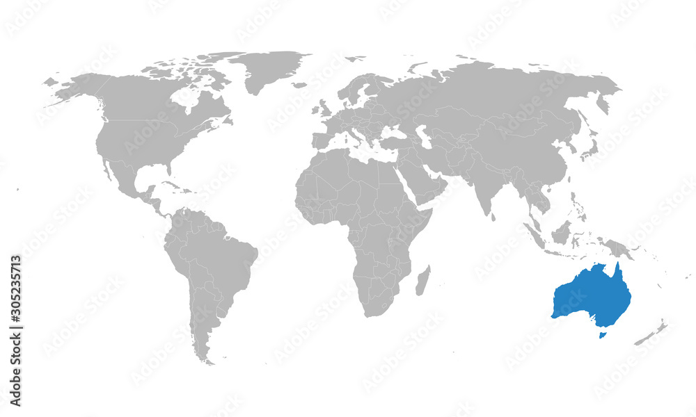 Australia map highlighted blue on world map vector