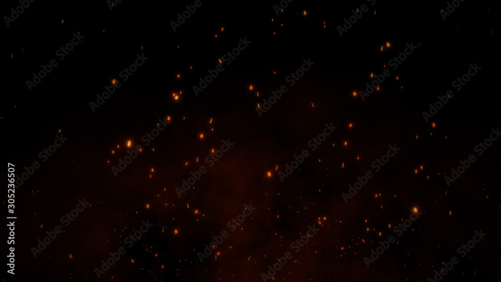 3D Burning embers glowing. Fire Glowing Particles on Black Background ...