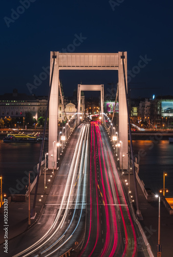 A long exposure view of the Elizabeth bridge from Gellert Hill in Budapest