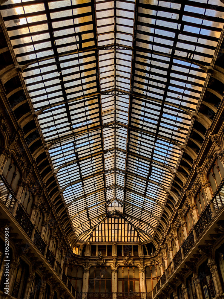 Turin, Italy, 16 August 2018: the ceiling of the historical building gallery subalpina in Turin, Italy