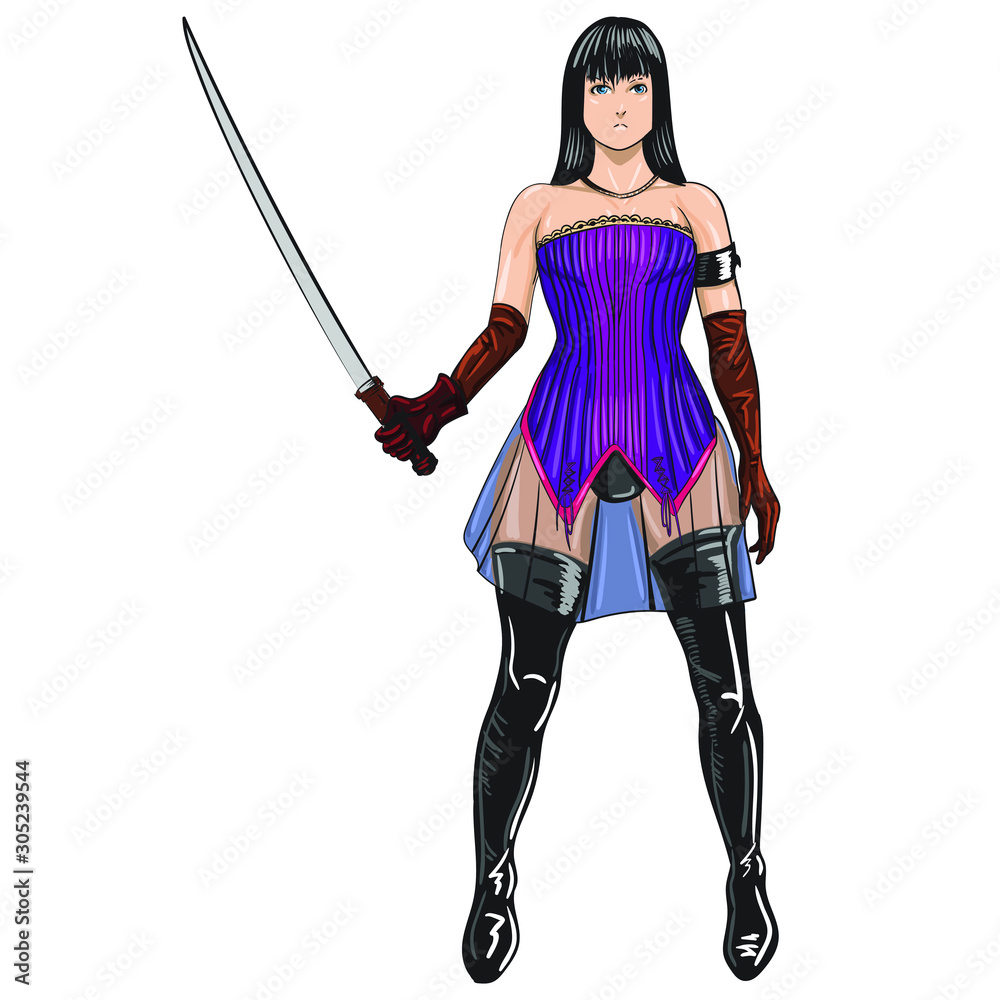 Comics vector girl with sword in japanese style Comics vector girl with sword in japanese style