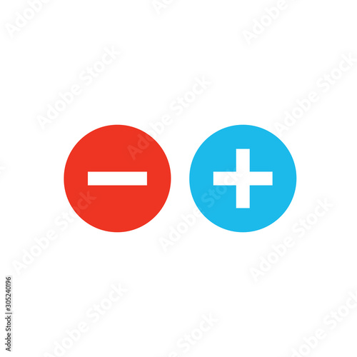 Plus and minus in circle. Positive and negative buttons. Stock Vector illustration isolated on white background.