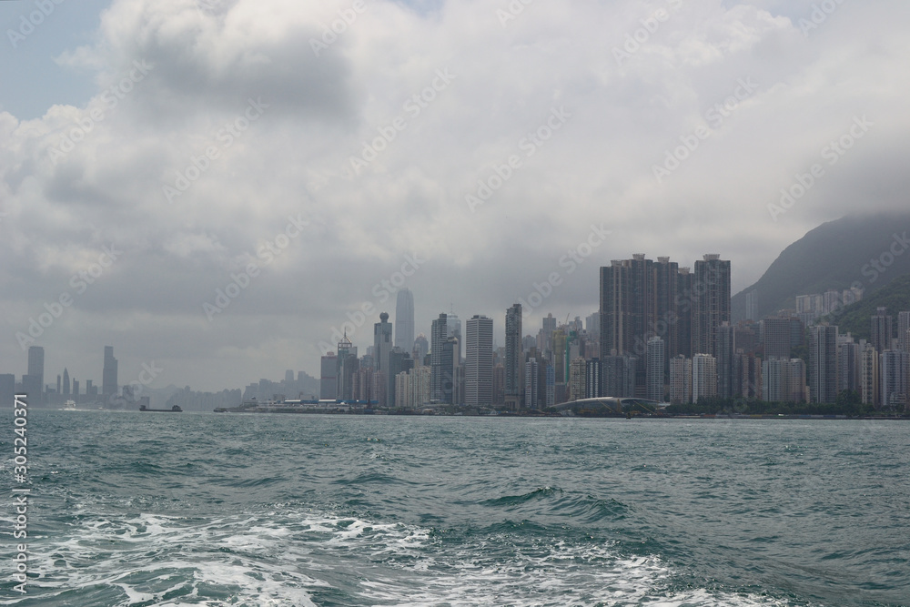 Hong Kong skyscrapers city view from the sea Hong Kong skyscrapers city view from the sea