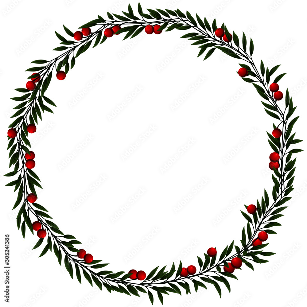 Fototapeta premium Christmas wreath element created in vector. Vector layout with copy space.