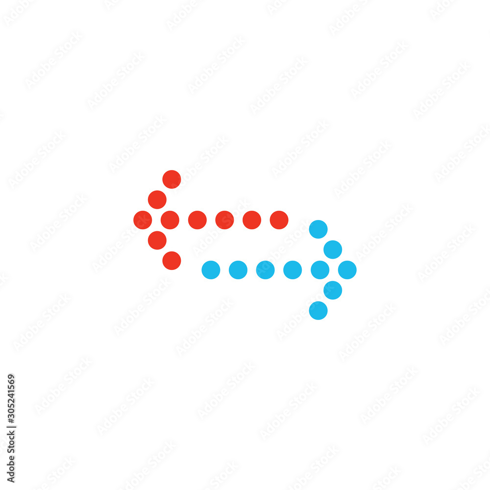 Dotted Arrows left and right. Stock Vector illustration isolated on white background.