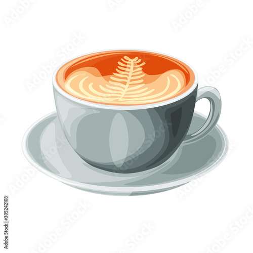 Cappuccino coffee mug cartoon realistic vector illustration, isolated colorful icon.