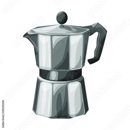 Moka pot coffee brewer cartoon realistic vector illustration, isolated colorful icon.