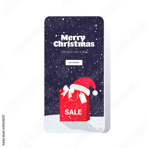 Santa hat on shopping bag Christmas sale