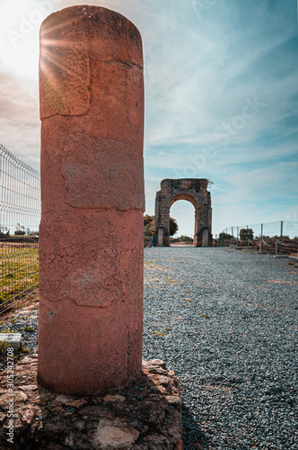 Arch of Caparra, famous tetrapylum in The Roman city of Caparra, now permanently abandoned. Founded near first century in the roman empire period and located in the north of Extremadura, Spain. photo