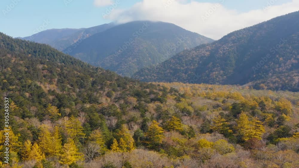 Aerial drone point of view landscape mountain view of Kamikochi Japan in autumn season. Aerial drone point of view landscape mountain view of Kamikochi Japan in autumn season.